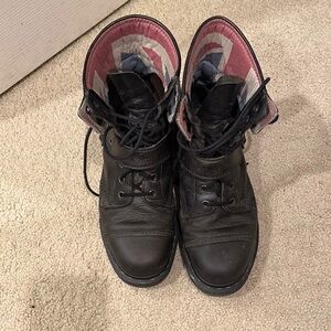 Black Leather Lace-Up Boots